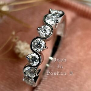 Sculpted Moissanite Anniversary Band In Sterling Silver
